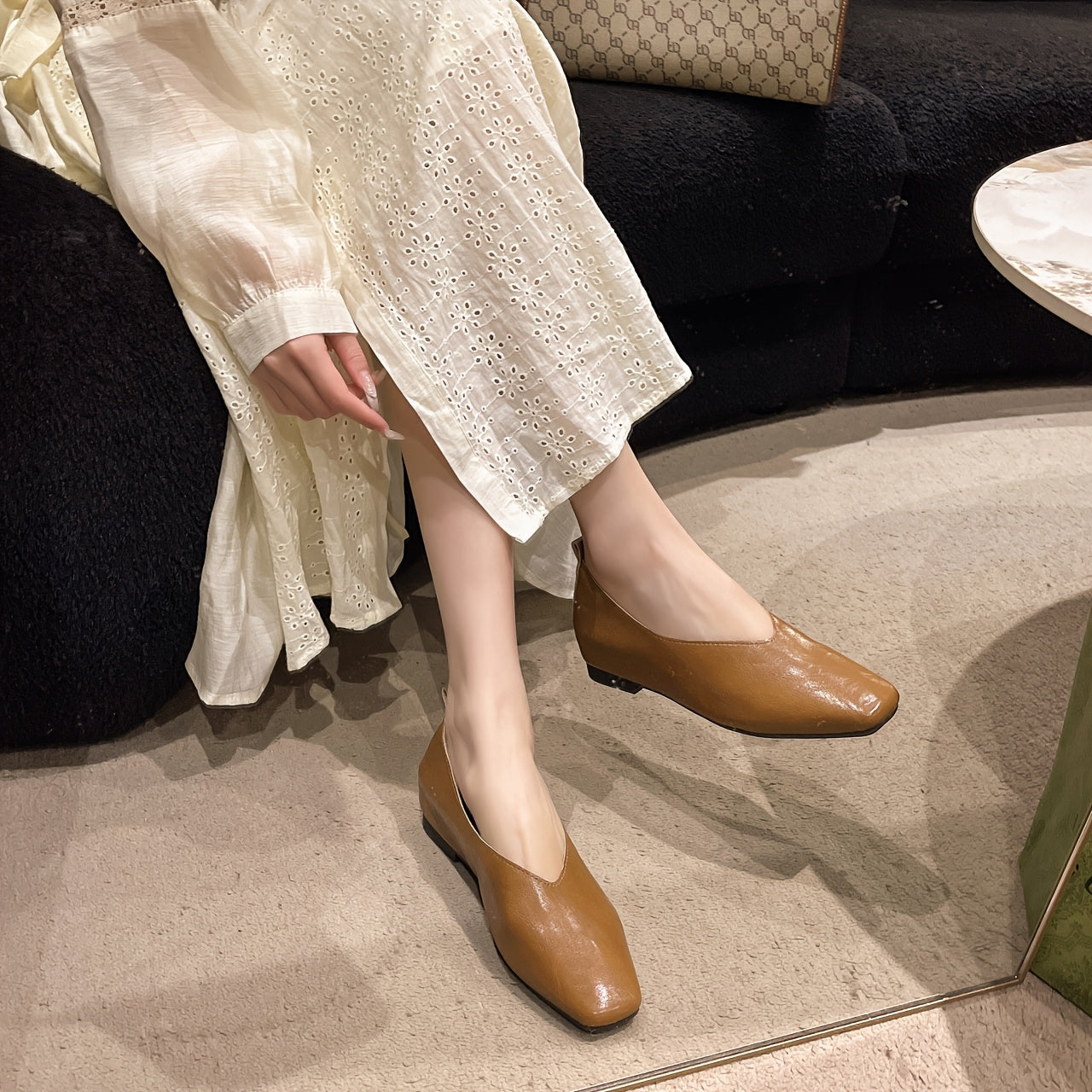 Women's Retro Mary Jane Flats Synthetic Black Slip-On Shoes for Casual and Formal Wear