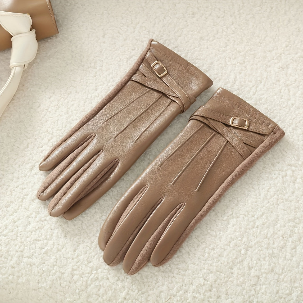 Women's Leather Gloves Touchscreen Compatible Fleece Lined Waterproof Suede Palm