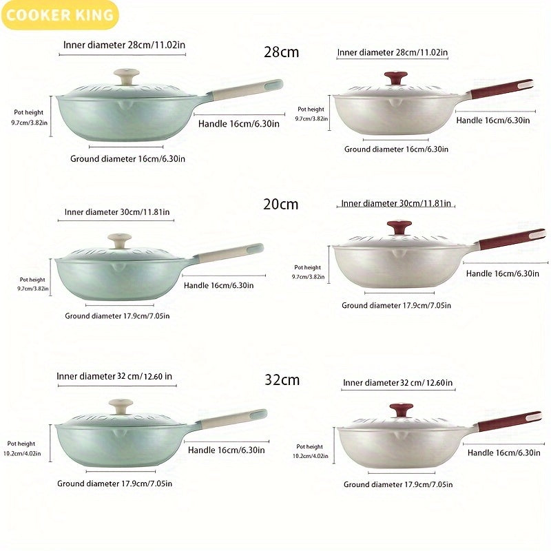 Yopishmaydigan keramikali qovurilgan pan 28-32cm, induksiya mos, qopqog' bilan chuqur qovurish uchun