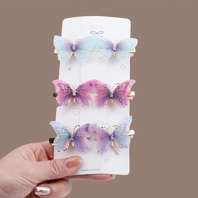 Kids Butterfly Hair Clips Set with Rhinestones Gradient Colors for Girls