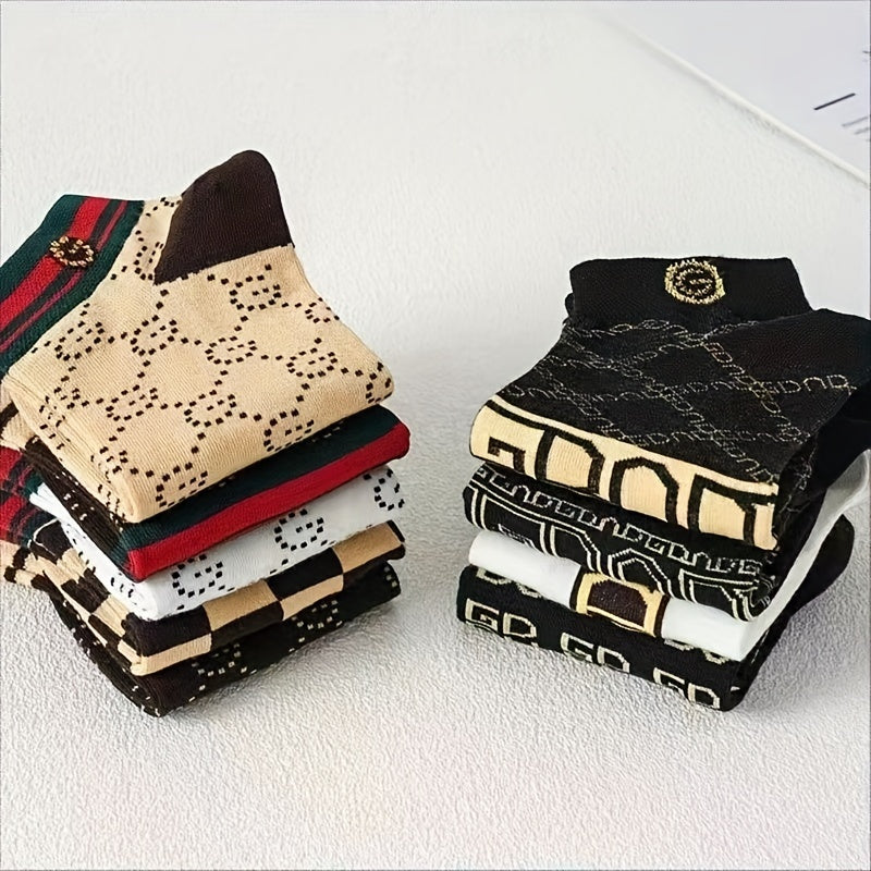 Men's Vintage Pattern Crew Socks 10 Pairs Breathable Soft Summer Casual