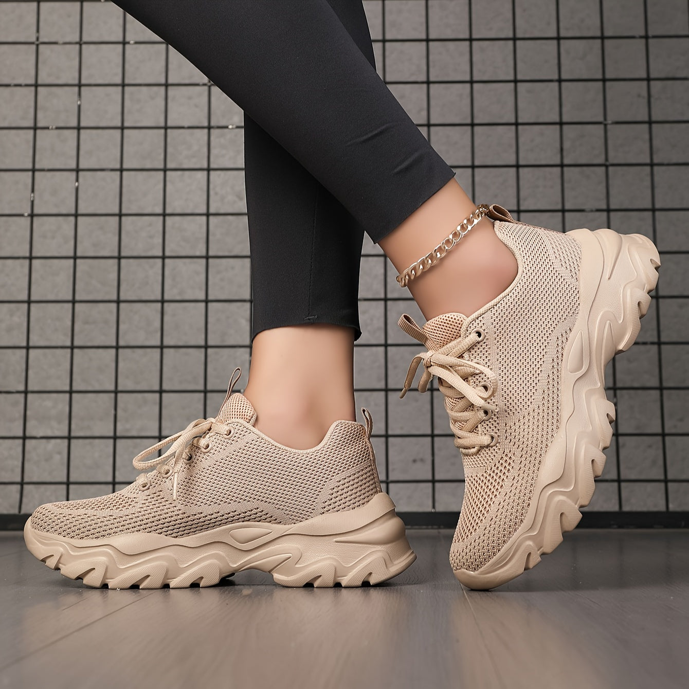 Women's Lace Up Casual Sneakers Platform Breathable Mesh Running Shoes