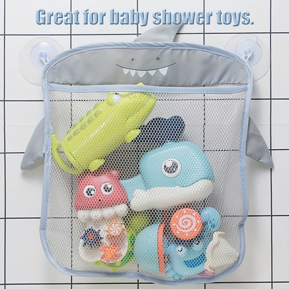 Mesh Storage Bag with Suction Cups for Bathroom Cartoon Animal Shapes for Shower and Bath