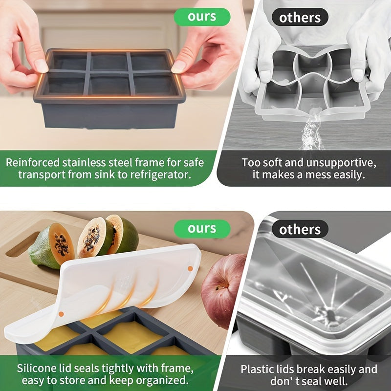 Large Silicone Ice Cube Tray With Lid Square Ice Molds Big Block Stackable