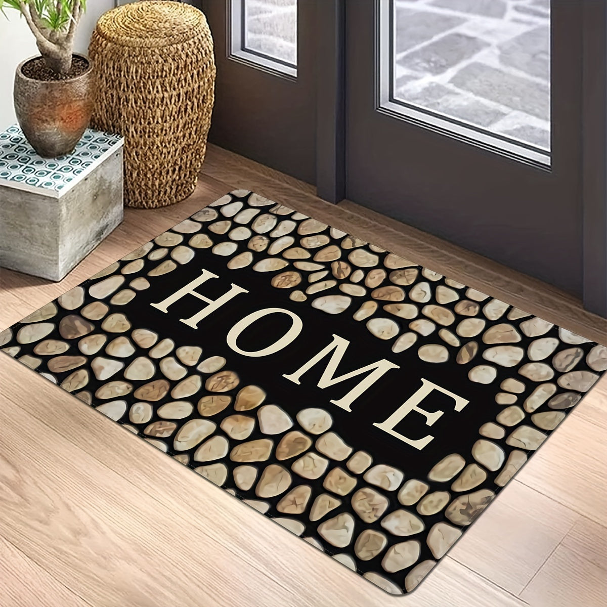 Letter Print Door Mat Non-Slip Polyester Rug for Laundry Kitchen Guest Room