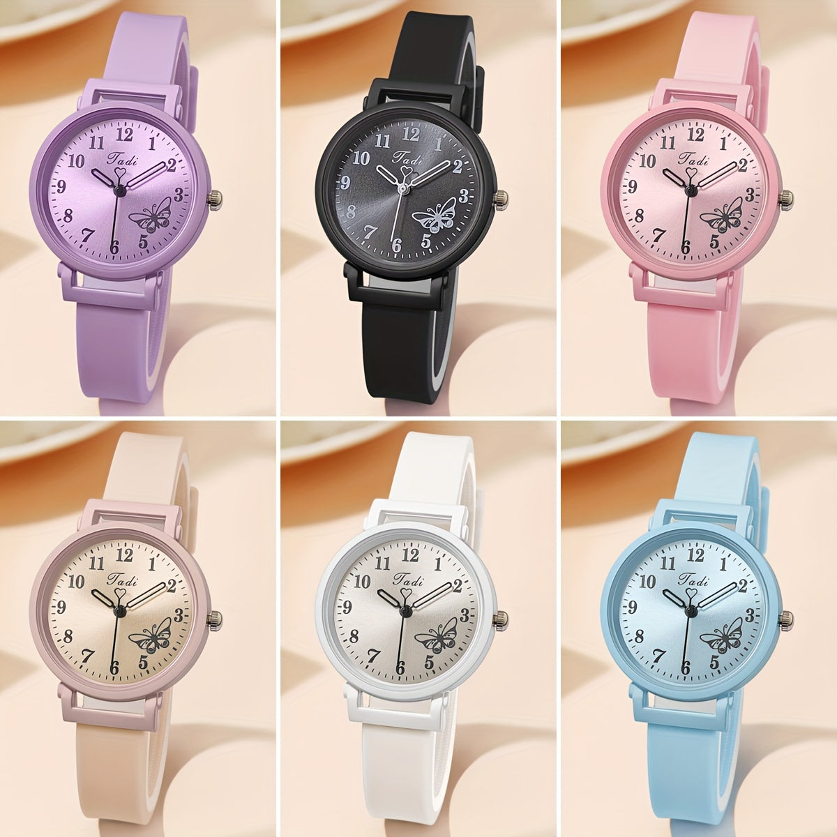 Women's Quartz Watch with Colorful Butterfly Design and Silicone Band