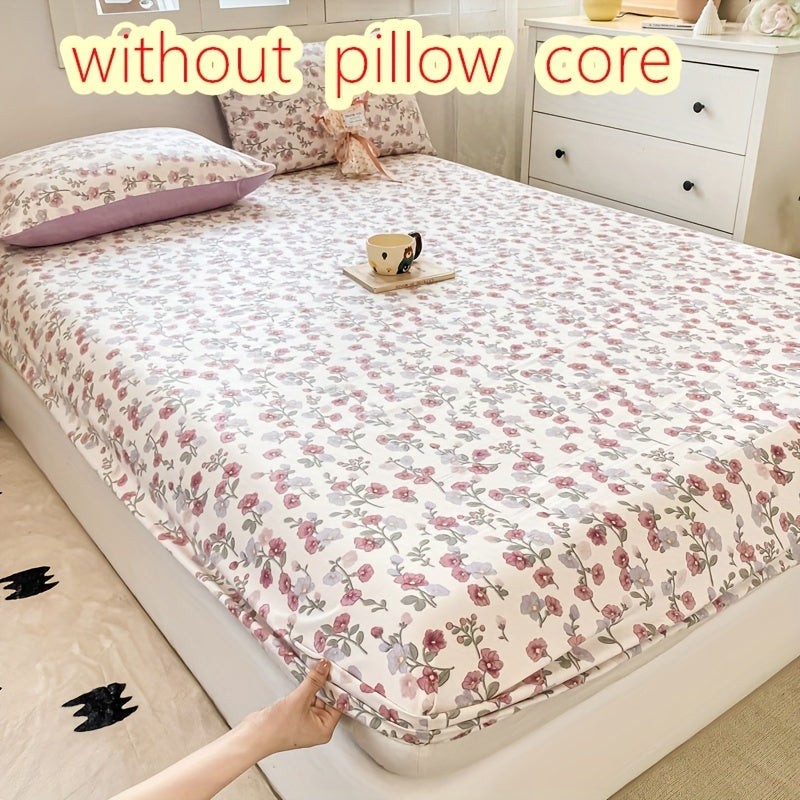 Fitted Sheet Set with Pillowcases Hypoallergenic Machine Washable Polyester Deep Pocket