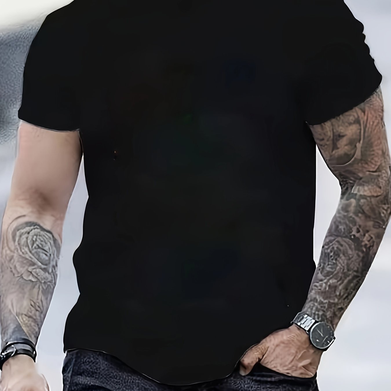 Erkaklar uchun bir rangli krujka yaka T-kofta - 95% polyester, 5% spandeks, oddiy kesim, kattalar uchun yozgi yuqori.