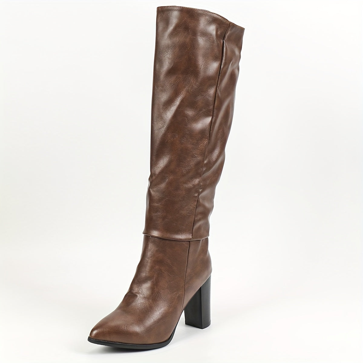 Women's Riding Boots Solid Color Pointed Toe High Heel Mid-Calf