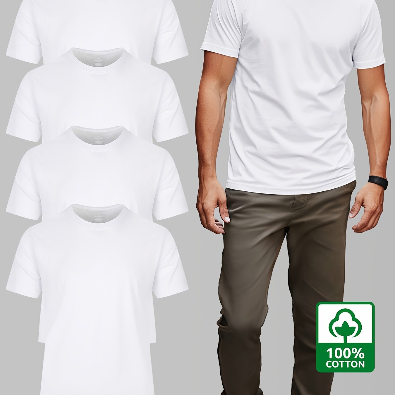 Men's Plus Size Cotton T-Shirt Crew Neck Solid Color Pack of 4 Summer Casual Breathable