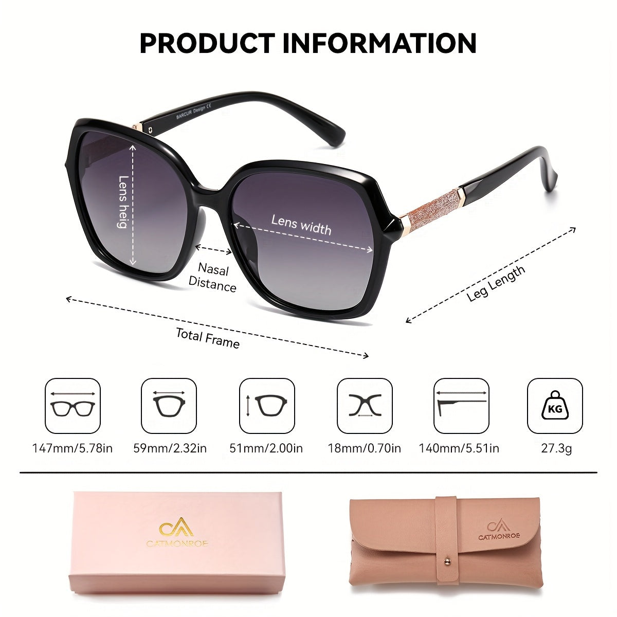 Women's Square Polarized Sunglasses with UV400 Protection and PC Frame