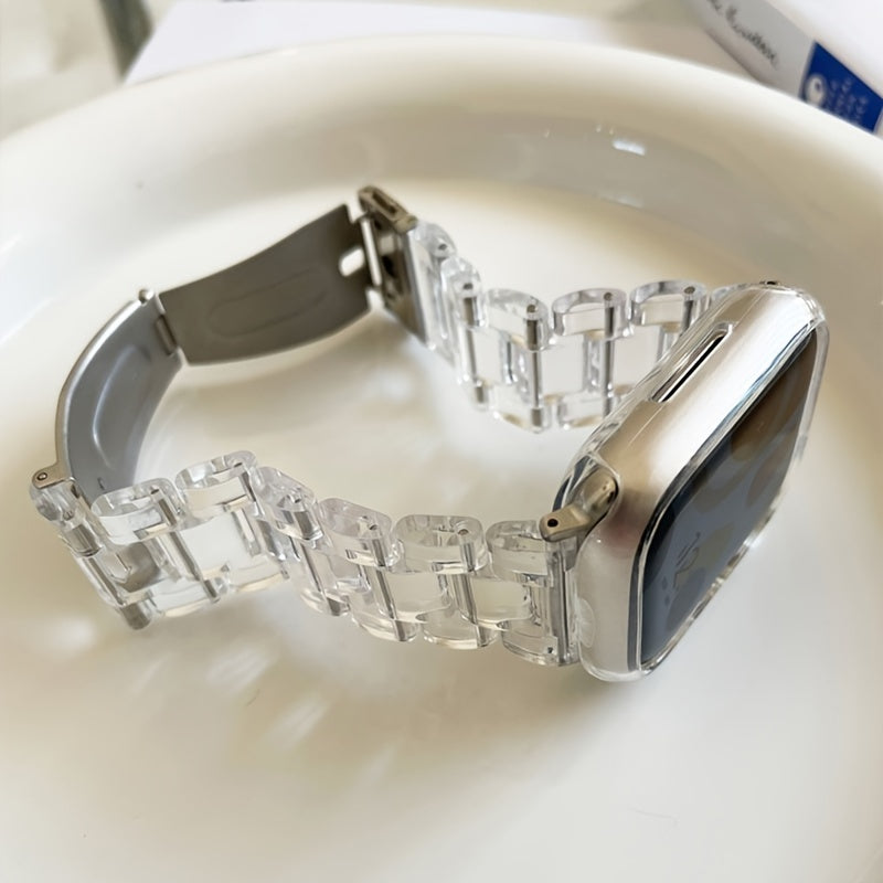 Acrylic Watch Strap for iWatch Men Women Transparent with Deployment Buckle Compatible with Series 3-9