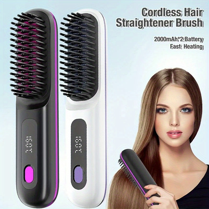 2000mAh USB charging ion hair straightener with rechargeable lithium battery fast heating digital display anti-scalding safety hair brush modern design suitable for all hair types