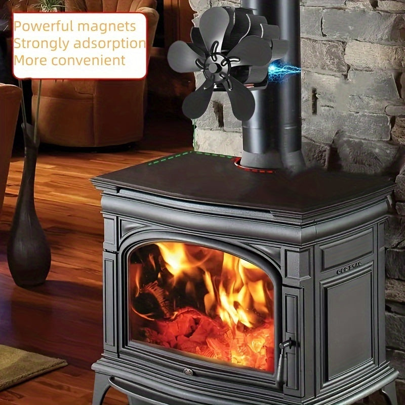 Wood Stove Fan 5 Blades Heat Powered Silent Firewood Gas Heating Accessory