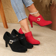 Women's Black Faux Leather Pointed Toe High Heels with Zipper