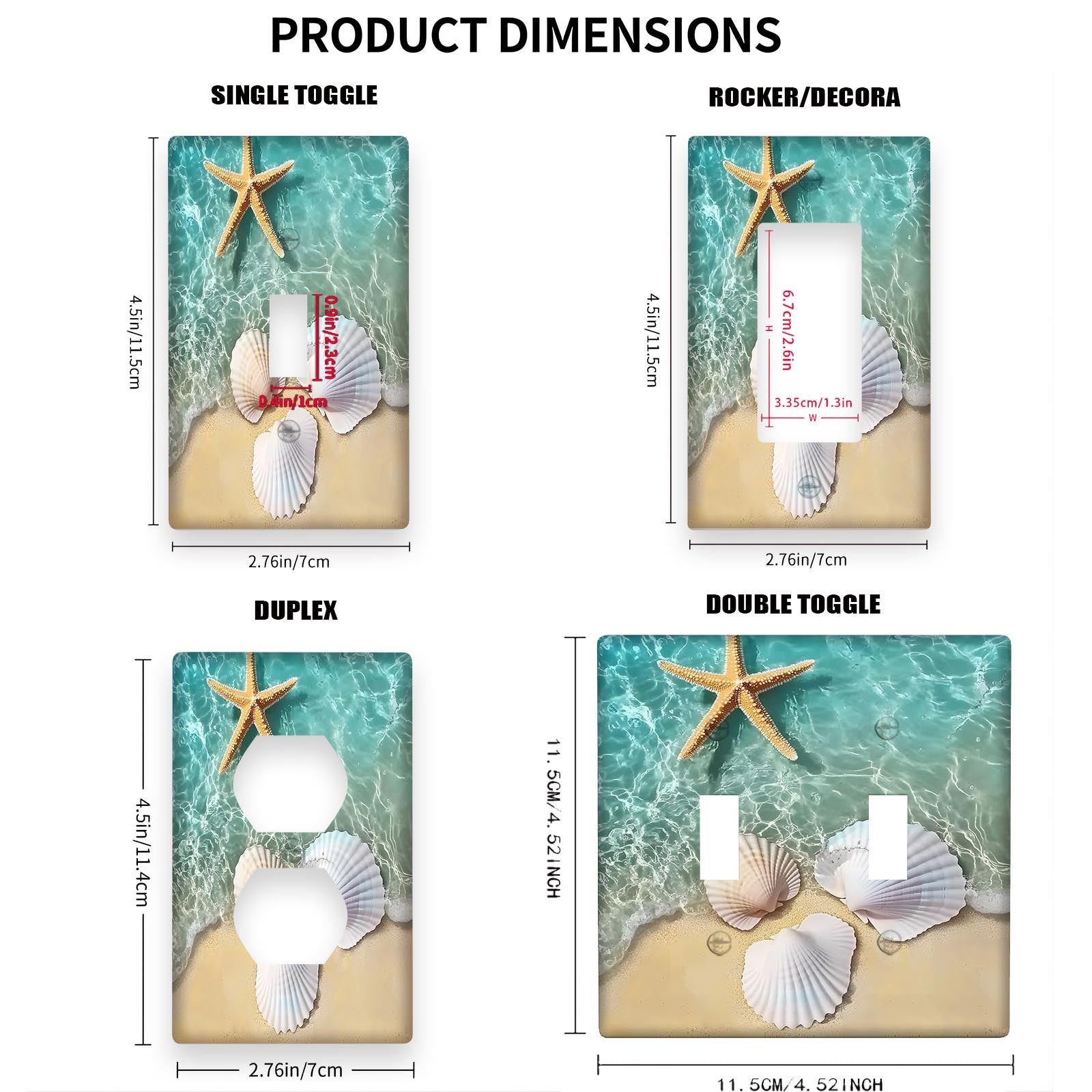 Beach Shell Starfish Wall Plate Decorative Light Switch Cover Indoor Outdoor Easy to Clean