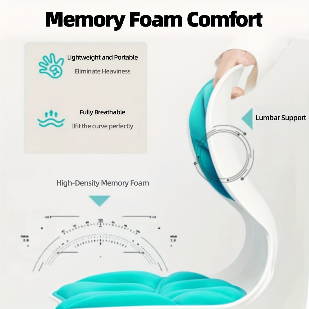 Black Portable Chair Cushion with Ergonomic Lumbar Support and Openwork Handle