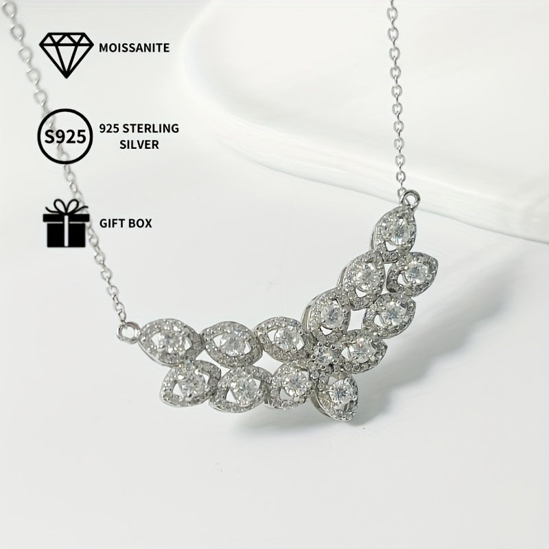 Women's Sterling Silver Pendant Necklace with Moissanite Inlay 1.3ct Elegant Jewelry