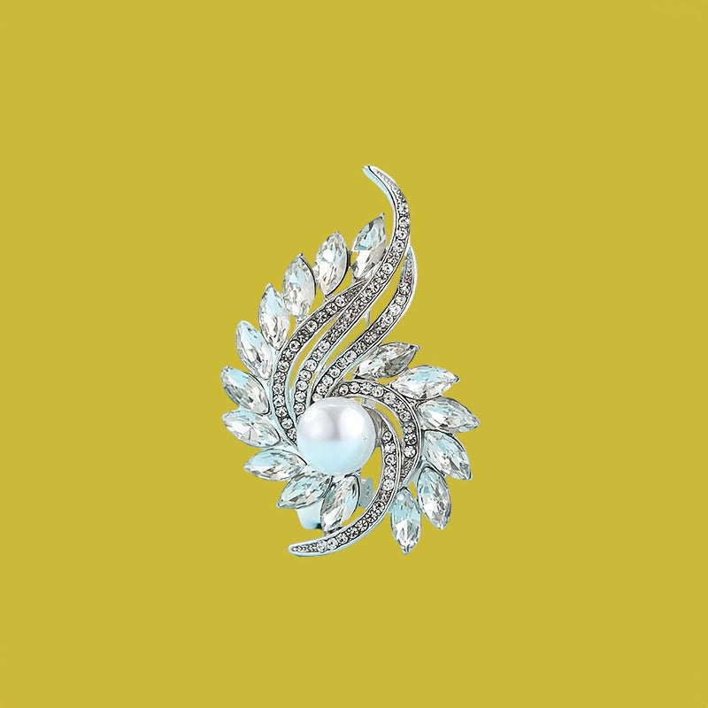 Floral Brooch Pin for Women Alloy with Faux Pearl and Rotating Feature