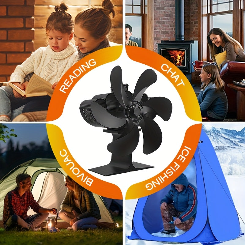 Portable Aluminum Wood Stove Fan for Fireplaces Log Burners Non-Electric 6 Blades