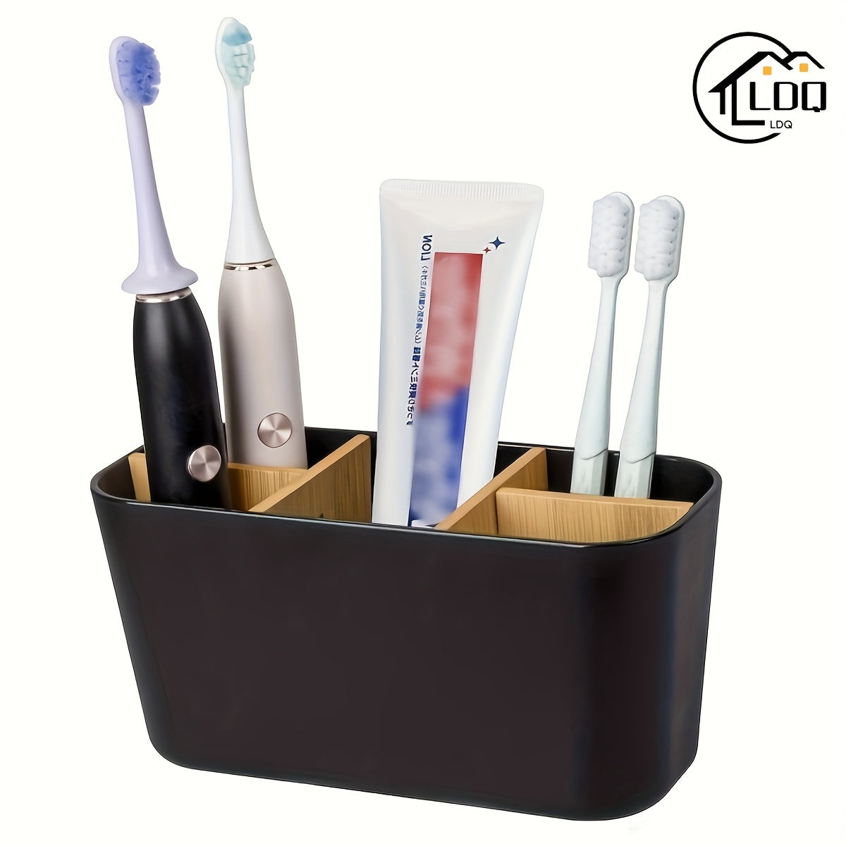 Держатель для зубных щеток из бамбука с 5 отделениями, напольный органайзер для ванной комнаты, натуральная отделка дерева