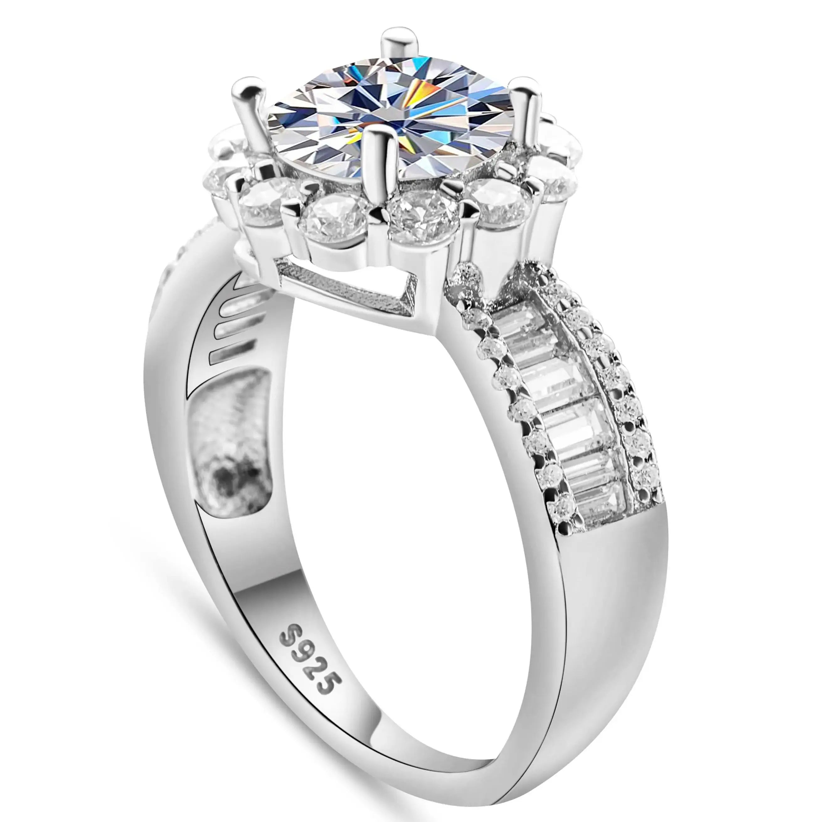 2 Carat Moissanite Engagement Ring 4-Prong Sterling Silver Wedding Anniversary