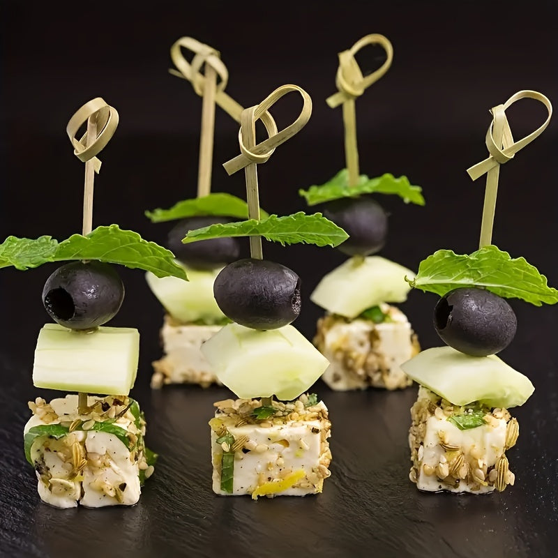 100 Pieces Handmade Circular Bamboo Skewers for Fruit, Cocktail, and Appetizer Use