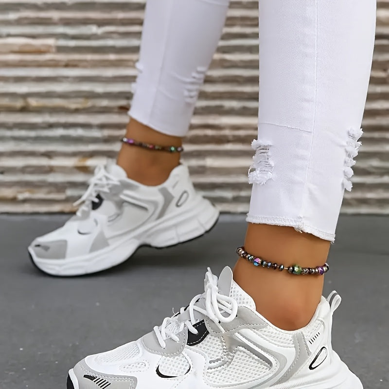 Women's Mesh Sneakers White Mid-Top Breathable Casual Athletic Shoes