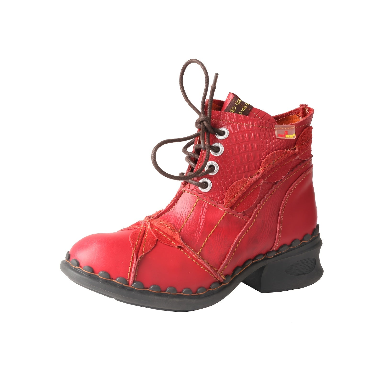 Women's Faux Leather Ankle Boots Fleece-Lined Low-Top Lace-Up