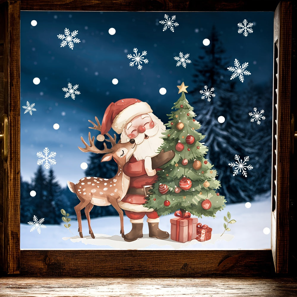Christmas Window Cling Santa Reindeer Snowflake Reusable PVC 38cm