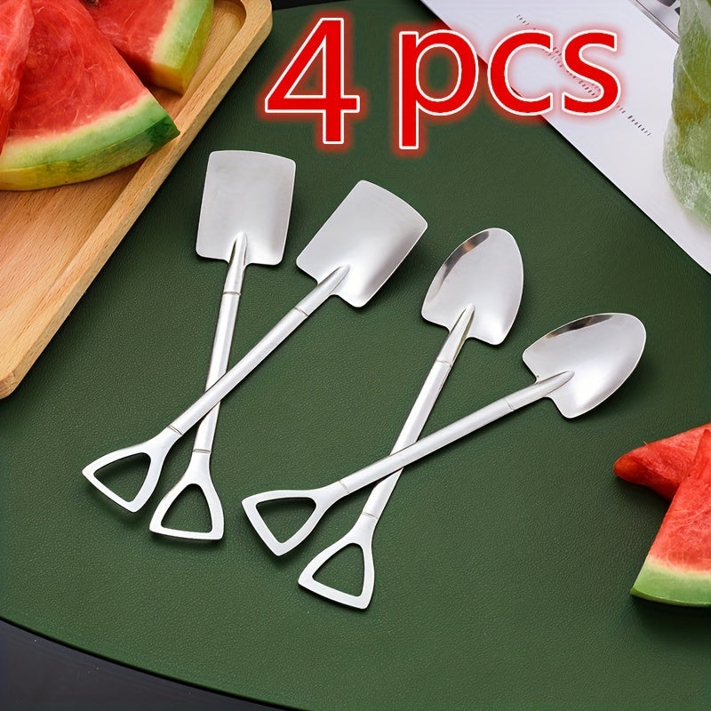 Set of 4 Stainless Steel Dessert Spoons for Fruit and Dessert Scooping