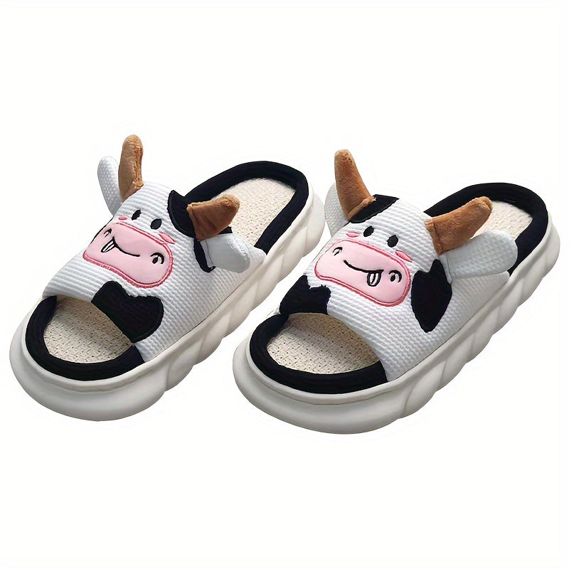 Women's Cow Print Slip-On Slippers Soft Fabric Indoor Outdoor Shoes