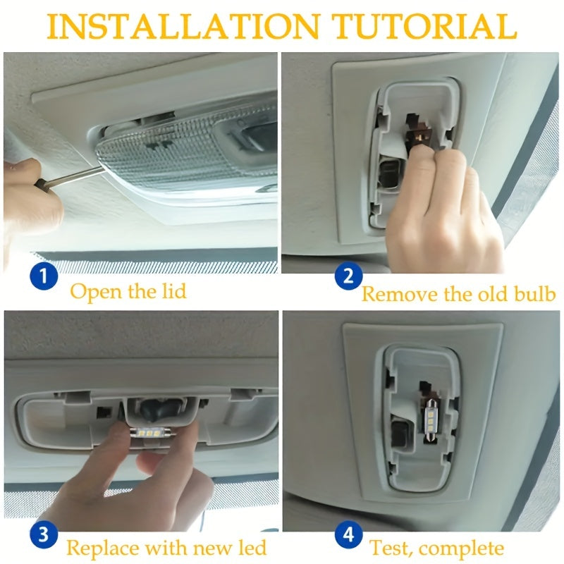 4Pcs White LED Car Interior Light Bulbs for Dome Map Trunk Step DC12V