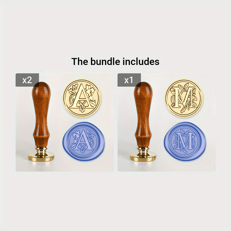 Wax Seal Stamp Set with 26 Letters Brass Head and Retro Wood Handle for Invitations and Gift Wrapping