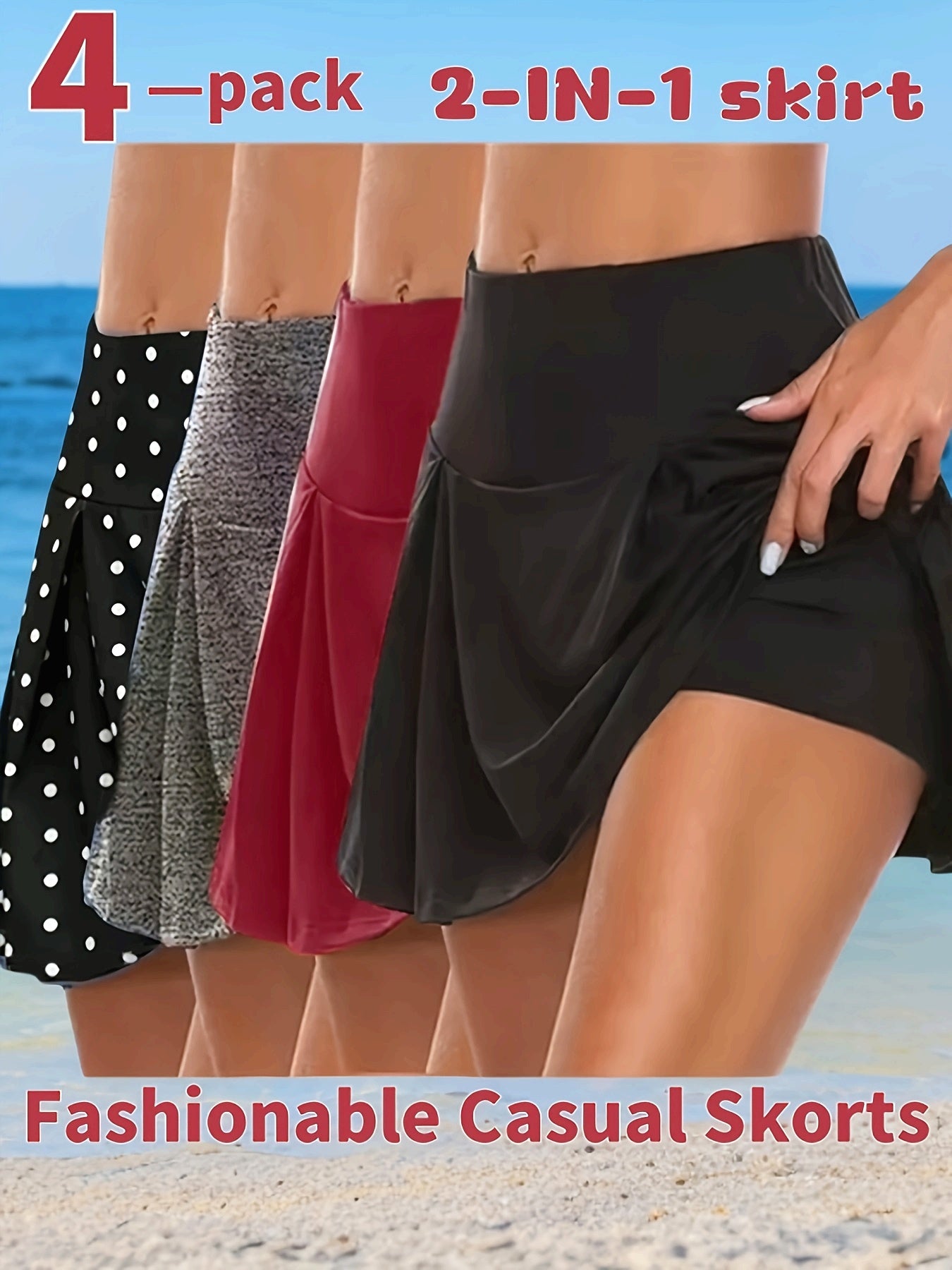 Plus-Size Women's Summer 2-in-1 Shorts Skirt Set Breathable Elastic