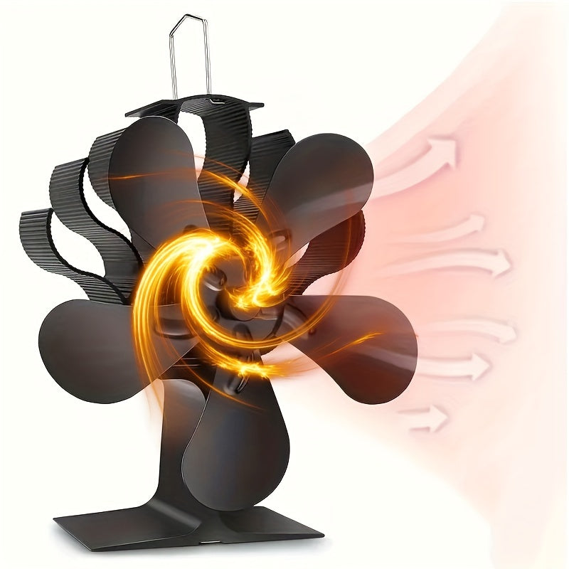 5-Blade Wooden Stove Fan for Log Burners Quiet Air Circulation Home Use