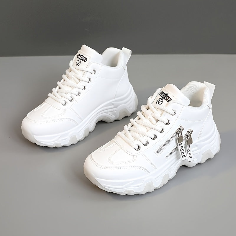 Women's White Platform Sneakers with Cushioned Sole and Chunky Design