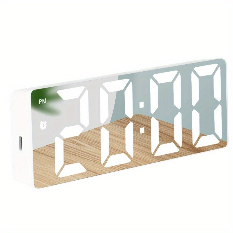 Modern LED Digital Clock with Temperature Display Adjustable Brightness Alarm Battery-Powered Black Desk Clock