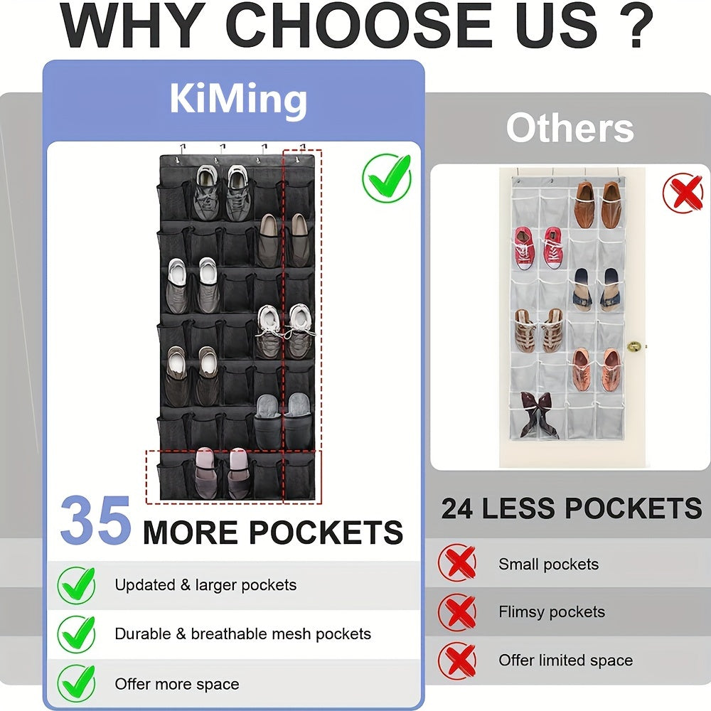 Organizador de zapatos para colgar en la puerta con 35 bolsillos y ganchos de metal para almacenamiento en armario