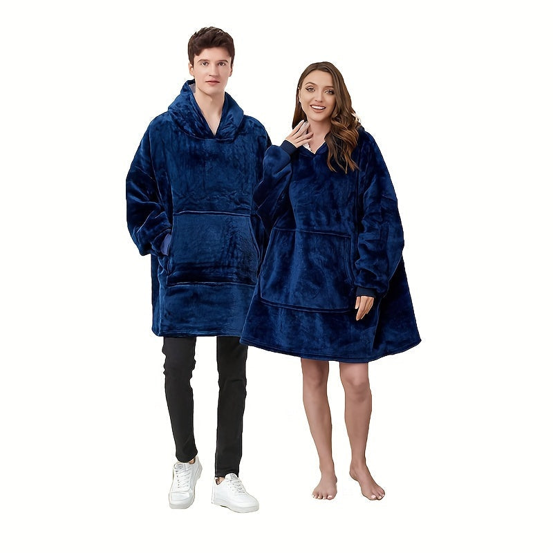 Oversized Hooded Blanket Flannel Wearable Throw with Pocket and Hood