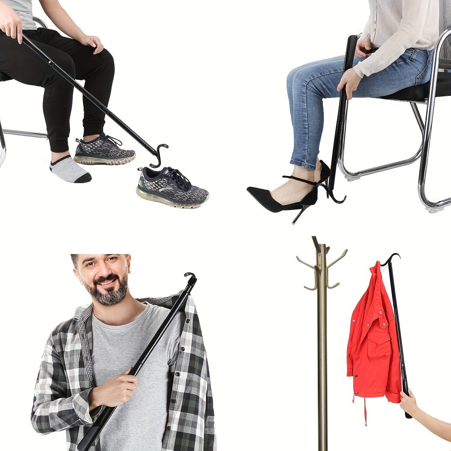 Unisex Long Dressing Stick With Shoe Horn And Sock Remover 35 Inch
