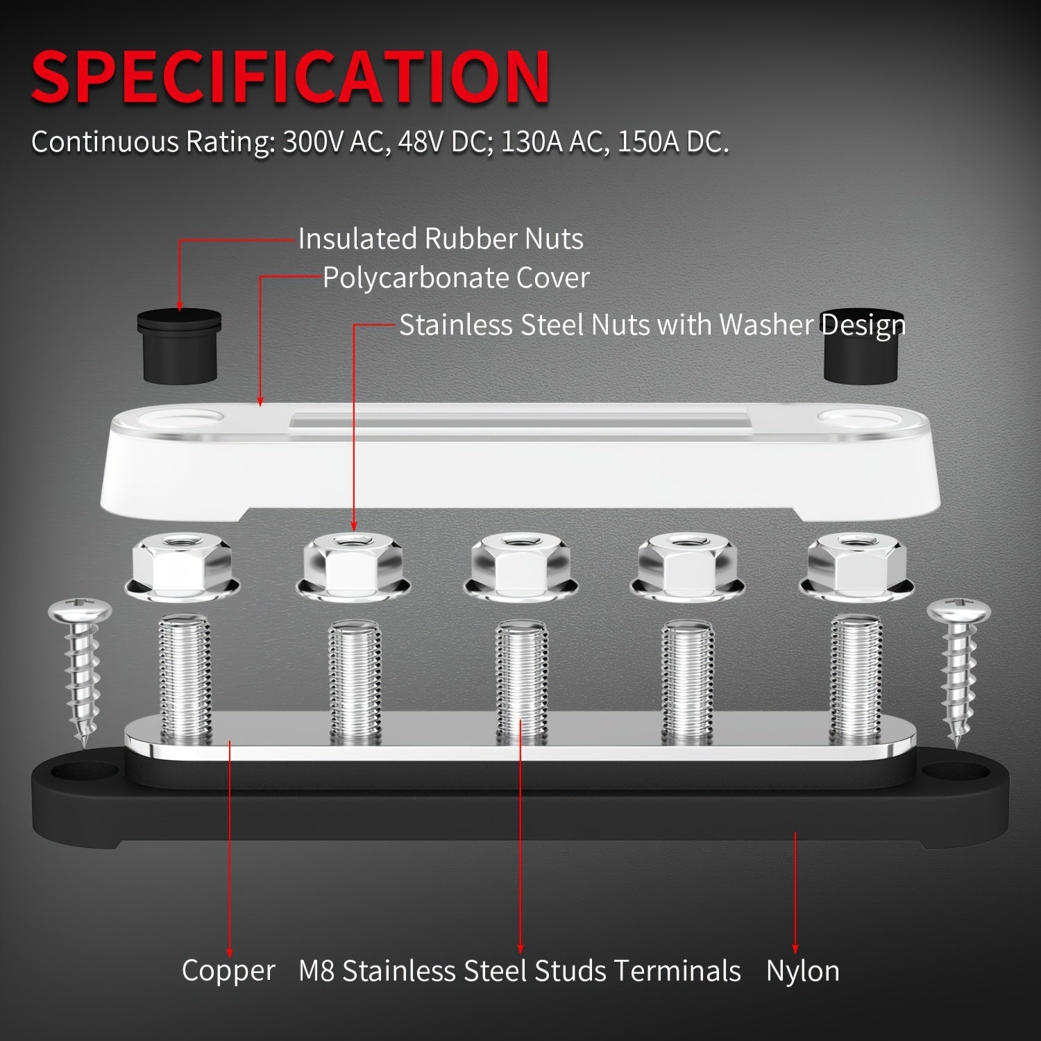 Terminal de batería de 12V, bloque de distribución de energía con tapa 5x5/16