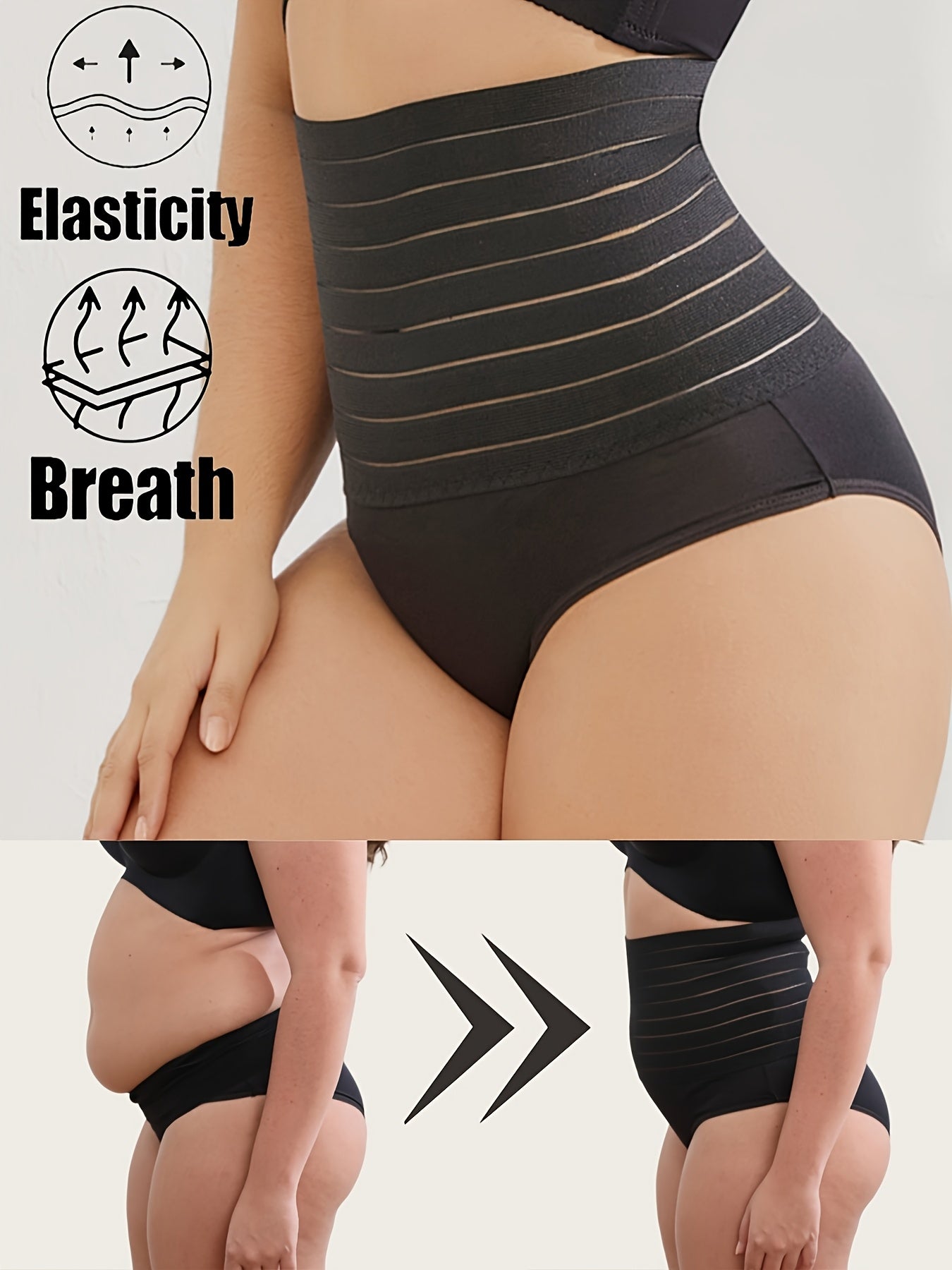 Women's High-Waist Shaping Briefs Tummy Control Butt Lift Plus Size Solid Color Breathable Stretch