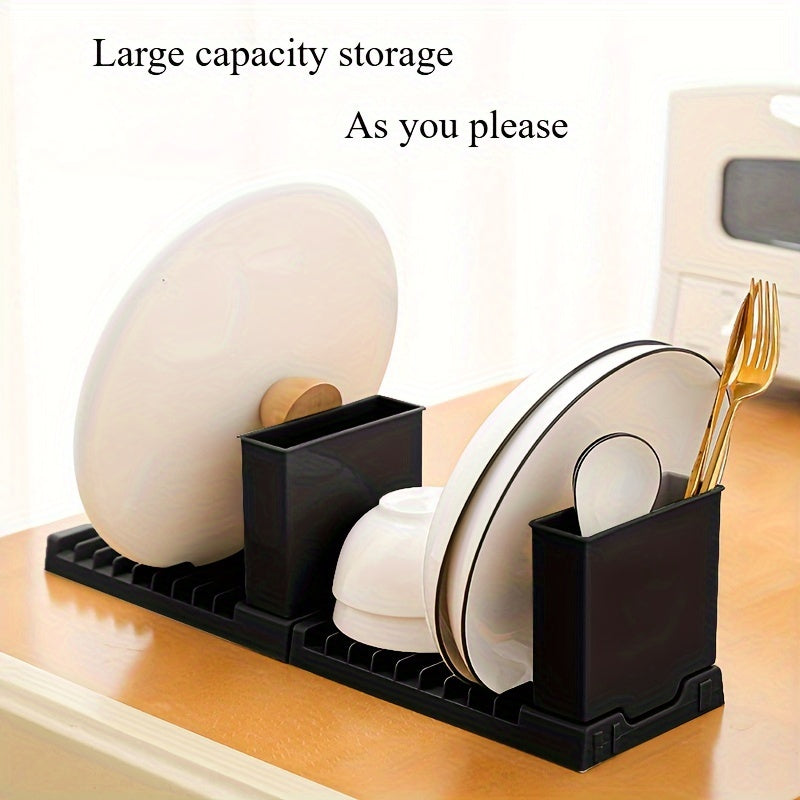 One-Piece Plastic Kitchen Dish Rack with Cutlery Holder and Water Drip Tray