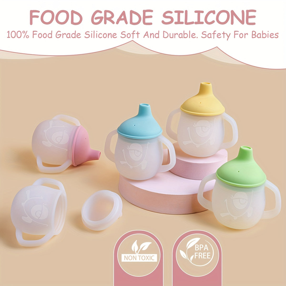 Kids Silicone Sippy Cup with Soft Spout and Easy-Grip Handles BPA-Free for Camping Milk Water