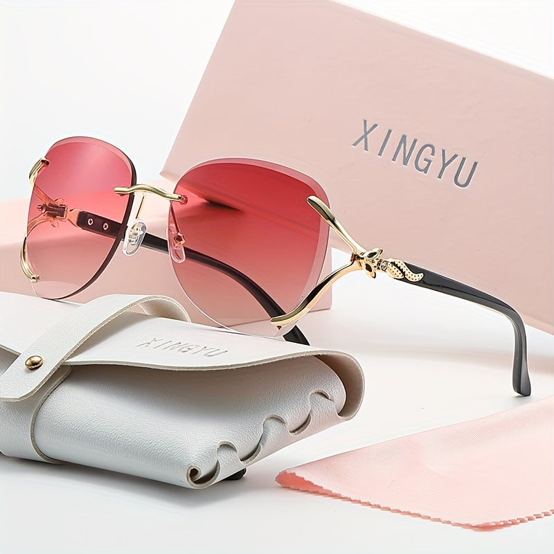 Women Rimless Chic Fox Head Sunglasses Gradient Lenses Metal Frame for Driving Outdoor