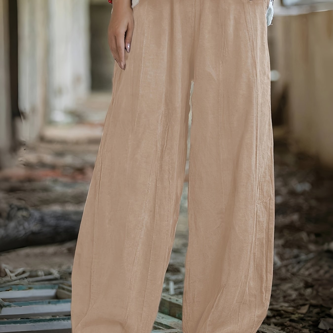 Women’s Plus Size Wide Leg Pants Olive Green Casual Trousers Pockets