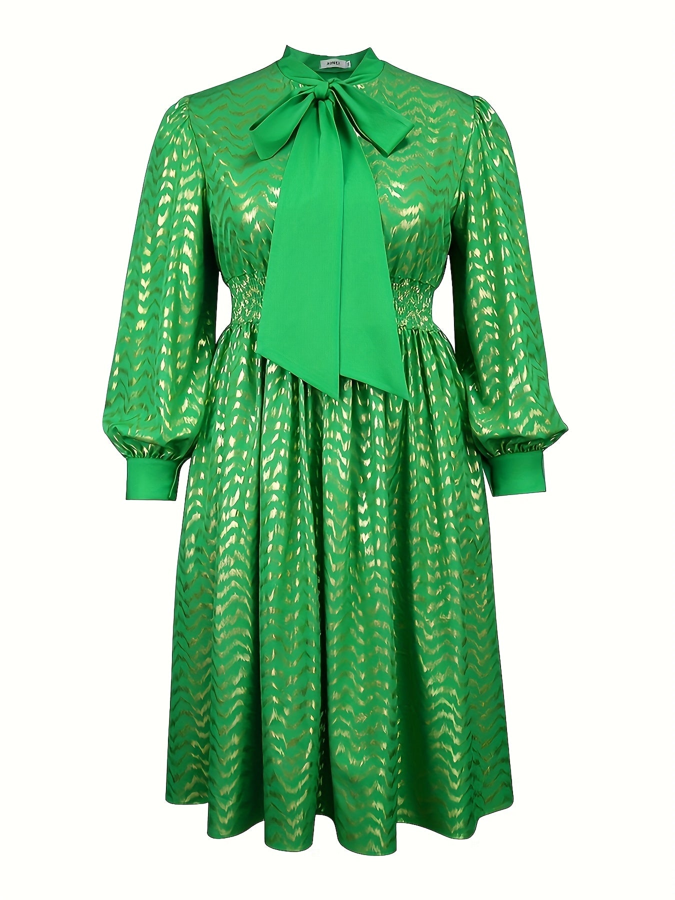 Women's Polyester Midi Dress Long Sleeve Striped Party Flared