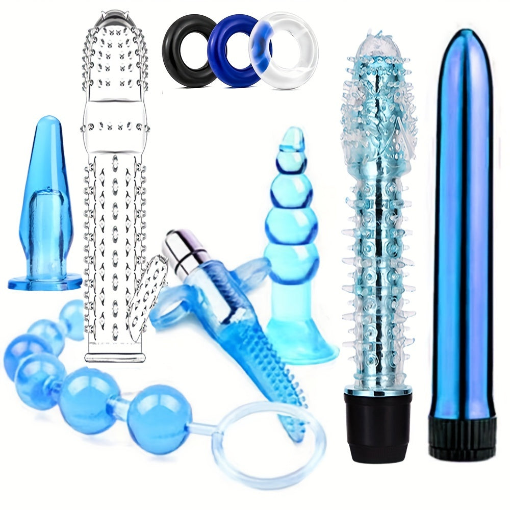 Adult Silicone Anal Plug and Ring Set With Vibrating Beads for Men Women