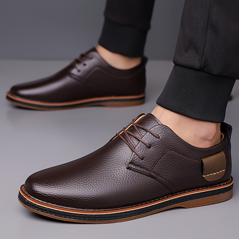 Zapatos casuales de negocios para hombre, de caña baja, con cordones, de color sólido, PU, para todas las estaciones